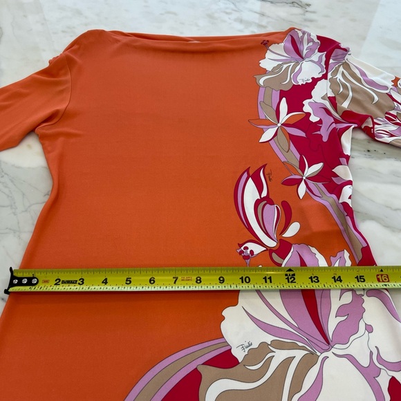 EMILIO PUCCI ORANGE FLORAL PRINT DRESS MODEL OEJH42 SIZE IT 44 / US 10 NWTS! - Picture 11 of 17